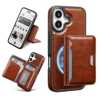 Antsturdy Compatible with MagSafe iPhone 17 Wallet Case,Brown | 2 in 1 Detachable Magnetic,Credit Card Holder Slots,RFID Blocking,PU Leather,Kickstand,Flip Folio Phone Cover for Men & Women - color: Brown, size: iPhone 17 - 6.3"