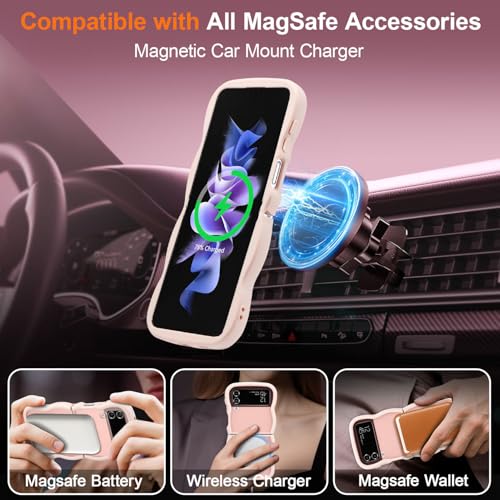 UEEBAI Magnetic for Samsung Galaxy Z Flip 3/Z Flip 4 Case, Compatible with MagSafe, Transparent Clear Wave Frame Design Soft Edge Cover Matte Shockproof Phone Case- Pink - color: Pink, size: Samsung Galaxy Z Flip 3/Z Flip 4
