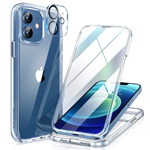 Miracase Glass Case for iPhone 12/12 Pro 6.1 inch, Upgraded Full-Body Rugged Phone Bumper Case Cover with Built-in 9H Tempered Glass Screen Protector and Camera Protector, Clear - color: Clear, size: iPhone 12/12Pro