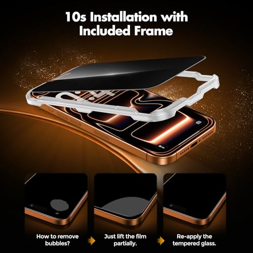 UNBREAKcable Privacy Screen Protector for iPhone 17 Pro Max, Full Coverage Shatterproof Tempered Glass[True 28°Anti Spy][9H Hardness][Easy Installation Frame]2-Pack Private Screen for iPhone 17 ProMax - size: iPhone 17 Pro Max