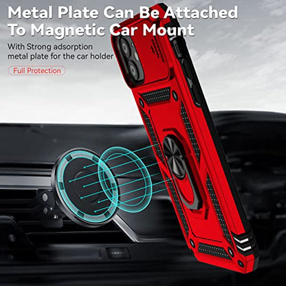 for iPhone 11 Case,with Screen Protectors and Camera Cover,[Military Grade] 16ft.Drop Tested Cover with Magnetic Kickstand Protective Case for iPhone 11 6.1 inch, Red - color: Red