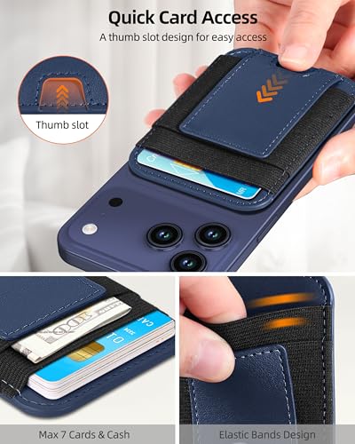 Upgraded for Magsafe Wallet, 7 Card Holder, RFID Blocking, Stronger Magnets | Magnetic Wallet for iPhone 17/16/15/14/13/12 Series, for iPhone Wallet Magsafe with 2 Card Slots, Vegan Leather, Navy Blue - color: Blue-Upgraded