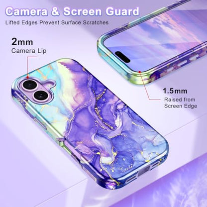 Btscase Compatible with iPhone 17 Case 6.3 Inch 2025,Marble Pattern 3 in 1 Heavy Duty Shockproof Full Body Rugged Hard PC+Soft Silicone Drop Protective Women Girl Phone Cases, Cobalt Violet - color: Cobalt Violet, size: iPhone 17