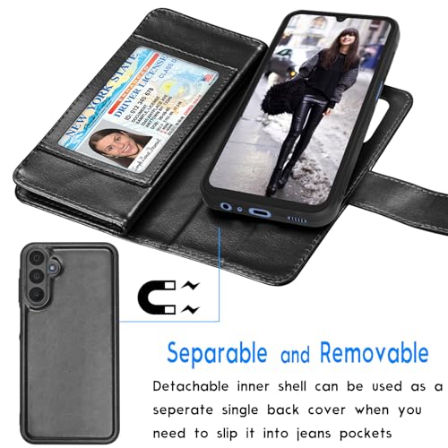 Tekcoo Galaxy A15 5G Cellular Phone Case, PU Leather Wallet, Detachable Magnetic Hard Case, Kickstand, Card Slots [W-Black] - color: W-Black