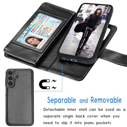 Tekcoo Galaxy A15 5G Cellular Phone Case, PU Leather Wallet, Detachable Magnetic Hard Case, Kickstand, Card Slots [W-Black] - color: W-Black