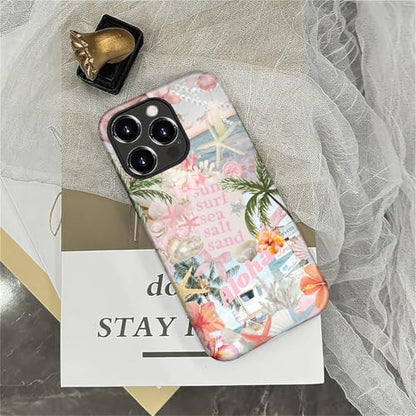 Case for iPhone 16 Pro, Cute Phone Case, Aloha Summer Collage | Hybrid 2-Layer Phone Cover，Military-Grade Protection Durable Shockproof Anti-Scratch Cases - color: Pink Aloha Summer Collage, size: Iphone 16 Pro