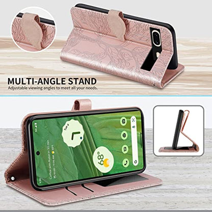Wallet Case for Google Pixel 7 with Card Holder/Slot,PU Leather Folio Flip Shell [Kickstand][Magnetic Closure][Wrist Strap] Shockproof Cover Fit Google Pixel 7, Rose Gold - color: Rose gold, size: Google Pixel 7