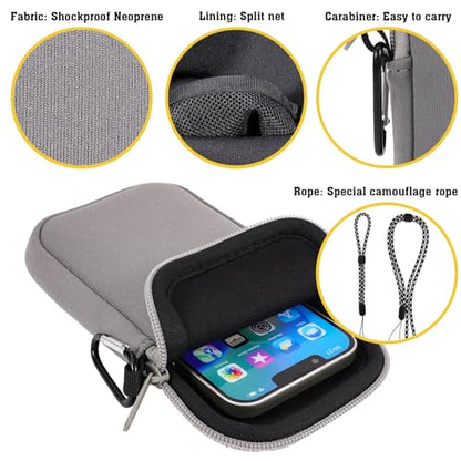 Pwsap Phone Sock, Universal Shock & Impact Resistant Neoprene Pouch with Carabiner and Lanyard Strap Sleeve Case for Hiking & Travelling Phone Bag Fits Phones up to 7 Inches, Light Gray, M - color: Light gray, size: M