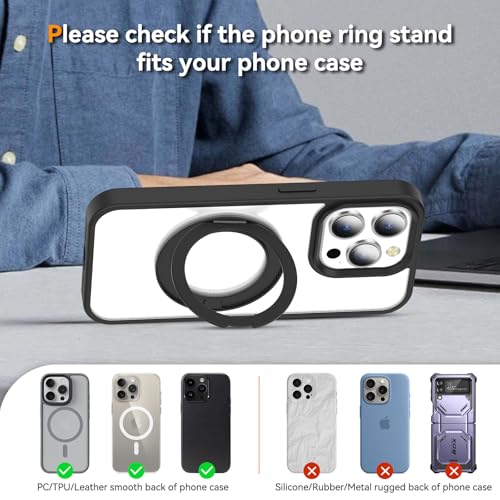360° Rotation Cell Phone Ring Holder Stand Compatible iPhone & Most Phones - color: Black