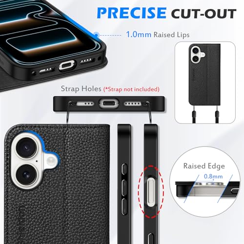 SHIELDON Genuine Leather Case Wallet for iPhone 17 6.3" 2025, Pebbled Black | Magnetic Closure, RFID Blocking, Credit Card Slot, Viewing Stand, Foldable Design, Shockproof TPU Phone Cover - color: Pebbled Black
