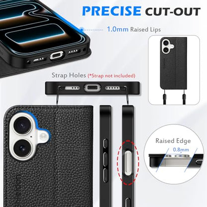 SHIELDON Genuine Leather Case Wallet for iPhone 17 6.3" 2025, Pebbled Black | Magnetic Closure, RFID Blocking, Credit Card Slot, Viewing Stand, Foldable Design, Shockproof TPU Phone Cover - color: Pebbled Black