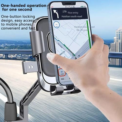 Aluminum Alloy Motorcycle Phone Mount with Vibration Dampener & High-Speed Secure Lock, Anti-Theft Handlebar Cellphone Holder for Motorcycle Bike Bicycle Scooter ATV, for 4.7-7.2'' Smartphone
