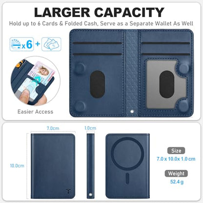 TUCCH for Magsafe Card Holder with Clear ID Window, Fit 6 Cards, Dark Blue | Magnetic Phone Wallet, for iPhone 17/17e/16/15/14/13/12 Pro/Pro Max/Plus, RFID Blocking, PU Leather - color: Blue