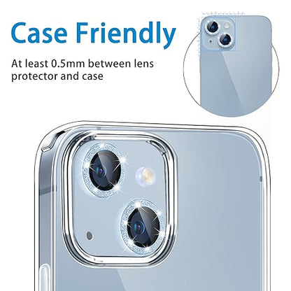for iPhone 14 & iPhone 14 Plus Camera Lens Protector, Bling Glitter Diamond Lens Cover 9H Tempered Glass Camera Cover Anti Scratch Lens Protector Individual Lens Ring - 2PCS Glitter Blue - color: Blue Glitter