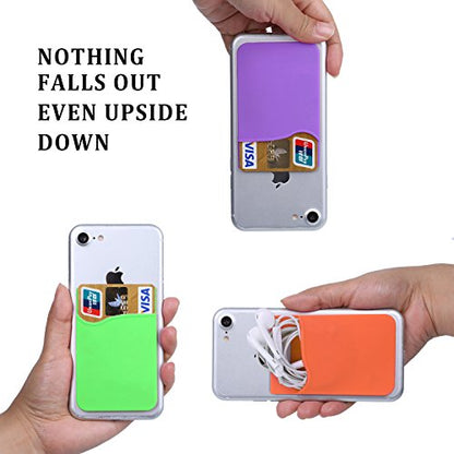 Card Holder for Phone Case, 3Pack Silcone Stick On Credit Card Phone Wallet | Sticky Sleeve Pocket Stick on Business ID Credit Card Cell Phone Wallet for iPhone,iPad,Galaxy,Android - color: Purple,Green,Orange