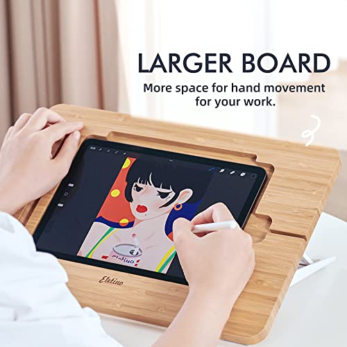 ELETIUO Adjustable Tablet Stand with Pencil&Charger Cable Slot,Bamboo Wooden Stand with Multiple Angles,Organizer Desktop Holder for Drawing,Compatible with ipads(Support to 9.7-11" Devices) - size: 15.6*10.8*1.4 inch