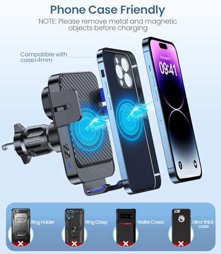 Wireless Car Charger 15W Fast Charging Dash Windshield Vent Car Mount - color: Blue