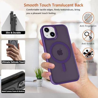 Magnetic iPhone 14/13 case,Compatible with Magsafe, Military-Grade Protection,Slim Translucent Matte Shockproof with Anti-Scratch Anti-Fingerprint Phone Cover (deep Purple, iPhone 14/13) - color: Deep Purple, size: iPhone 14/13