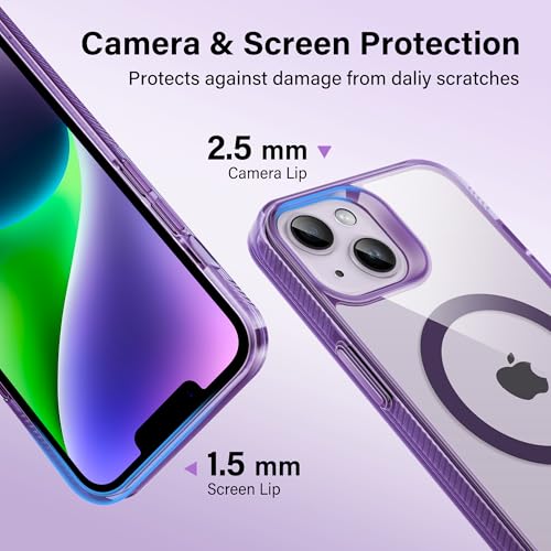 Supdeal Magnetic Clear Case for iPhone 13/14, [Compatible with MagSafe] [Non Slip Bumper & Not Yellowing] Military Grade Shockproof Transparent Silicone Phone Cover, 6.1", Purple - color: Purple, size: iPhone 13/14
