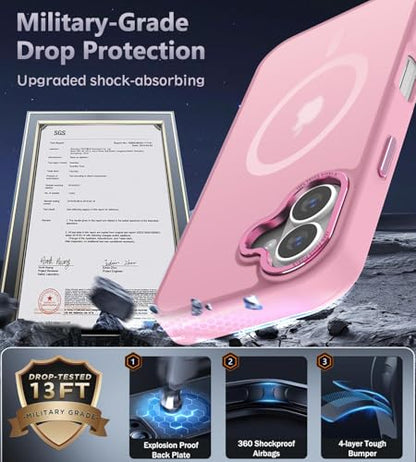 Newfuture Magnetic for iPhone 16 Case Matte Shockproof, Chalk Pink | Military Drop Protection, Slim Matte Anti-Fingerprint, Compatible with Magsafe, Camera Guard, Translucent Protective Cover - color: Chalk Pink, size: iPhone 16 6.1 inch