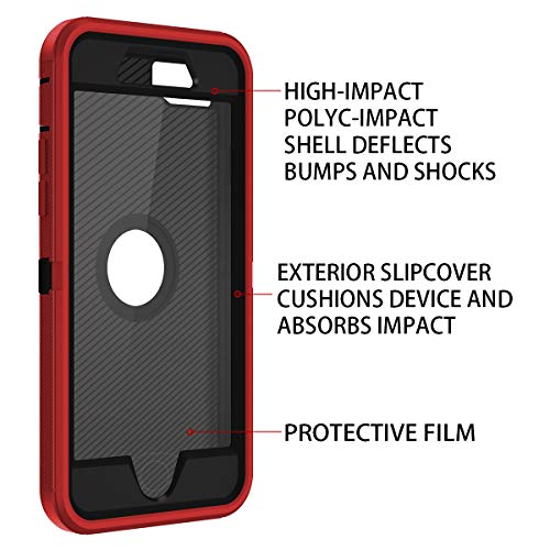 I-HONVA for iPhone SE 2022/2020 Case Built-in Screen Protector Shockproof Dust/Drop Proof 3 in 1 Full Body Rugged Heavy Duty Cover for Apple iPhone SE 3rd/2nd Gen 4.7, Red/Black - color: Red/Black