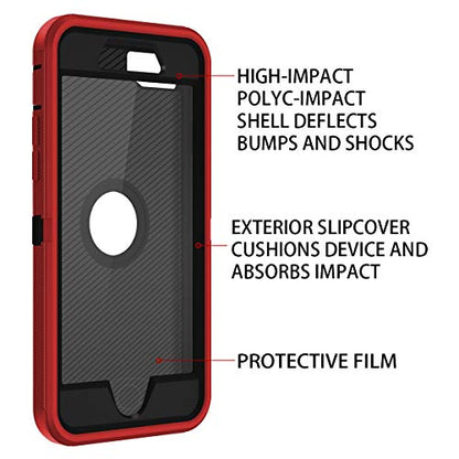 I-HONVA for iPhone SE 2022/2020 Case Built-in Screen Protector Shockproof Dust/Drop Proof 3 in 1 Full Body Rugged Heavy Duty Cover for Apple iPhone SE 3rd/2nd Gen 4.7, Red/Black - color: Red/Black
