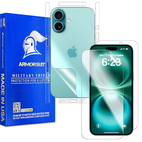 ArmorSuit 2+2 Pack Full Body Skin + Screen Protector for iPhone 16 HD Clear MilitaryShield Film - Made in the USA