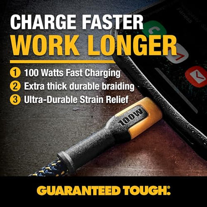 DEWALT Heavy Duty 100W USB C Cable, Jobsite 100 Watt USB C Cable, 4 ft - size: 4FT