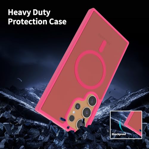 for Samsung Galaxy S24 Ultra Case Magnetic, [Compatible with Magsafe] 6.8 Inches Slim Fit Heavy Duty Protection Wireless Charging TPU and PC Shockproof Anti-Slip Protective Phone Cover, Red - color: Red Magnetic