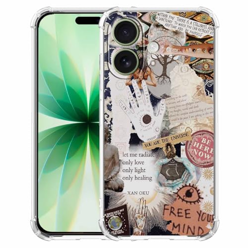 Case for iPhone 17 with Aesthetic Beige Desgin,Spiritual Hippie Quotes Collage,Clear Soft TPU Bumper Phone Cover,6.3"(Beige,17) - color: Beige, size: iPhone 17
