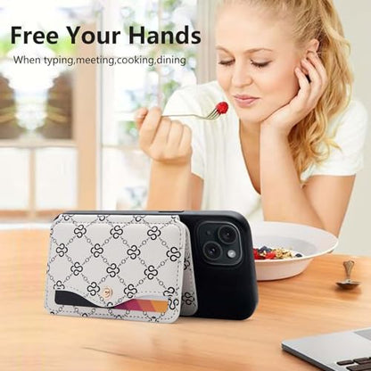 M-Plateau Small Wallet for Women, Sticky Wallet for Back of Phone - color: Beige Print