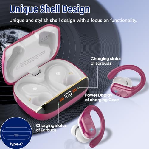 Wireless Earbuds Sports, 75Hrs Bluetooth 5.4 Headphones, Hi-Fi Stereo Bass - color: Y-Starry Rose Gold