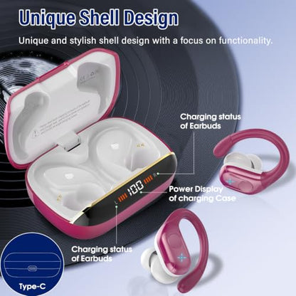 Wireless Earbuds Sports, 75Hrs Bluetooth 5.4 Headphones, Hi-Fi Stereo Bass - color: Y-Starry Rose Gold