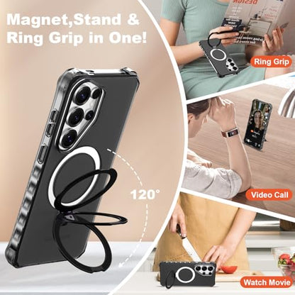 Compatible with Samsung Galaxy S26 Ultra Case 6.9'' Cute Wavy Frame with Magnetic Stand [Compatible with Mag-Safe] Military-Grade Translucent Phone Case for S26 Ultra, Black - color: Black, size: Samsung Galaxy S26 Ultra