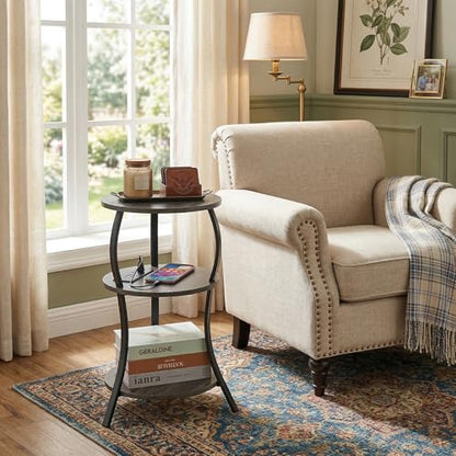 YEAKOO Small Side Table with Charging Station,3-Tier Round end Table - color: Grey, style: USB Charger