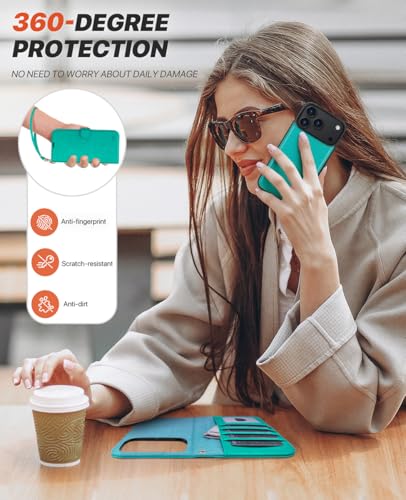 OCASE for iPhone 17 Pro Max Detachable Wallet Case with Card Holder, 2 in 1 PU Leather Flip Folio with RFID Blocking Stand Wrist Strap Shockproof Phone Cover 6.9 Inch 2025, Blue Green - color: Blue Green, size: iPhone 17 Pro Max