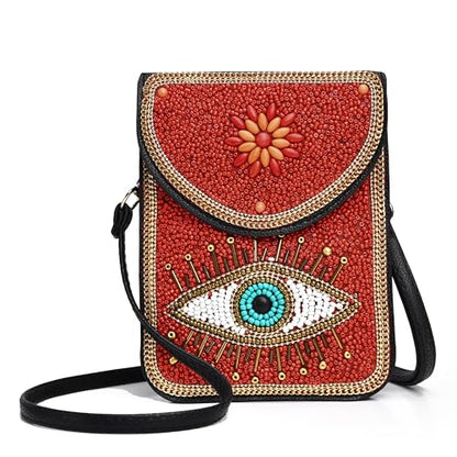 Small Crossbody Bags for Women, Cell Phone Shoulder Bag Boho Wallet Purse - color: Red Eye
