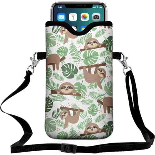 Cell Phone Sleeves Bag Case Crossbody Neoprene Holder Lanyard Phone Pouch for Women Men 7.5 X 4.5 Inches - Sloth - color: Sloth