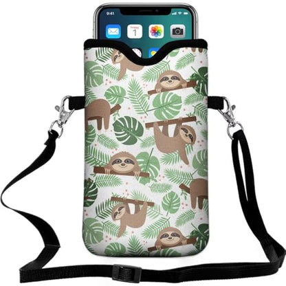 Cell Phone Sleeves Bag Case Crossbody Neoprene Holder Lanyard Phone Pouch for Women Men 7.5 X 4.5 Inches - Sloth - color: Sloth