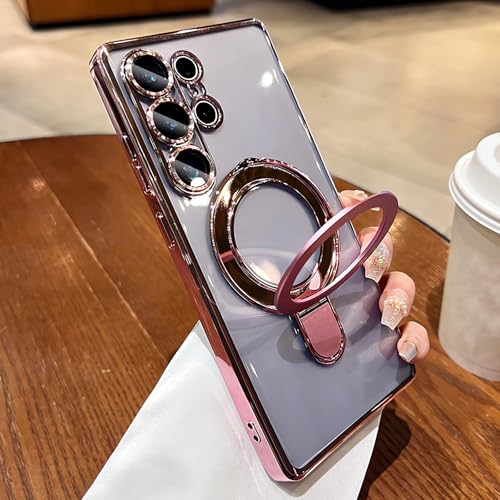 LXK Magnetic for Samsung Galaxy S26 Ultra Case with Stand Clear, Pink | [Fit for MagSafe] [Full Camera Protection] Titanium Alloy Sturdy Stand, 15FT Military Protection for Galaxy S26 Ultra Case - color: Pink