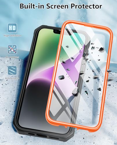FNTCASE for iPhone 14/13 Case : with Belt-Clip Holster & Kickstand - Heavy Duty Military Grade Protection Cover Shockproof TPU Phone Shell Durable Rugged Full Protective Phonecase - 6.1 inch Orange | Rugged Kickstand, Military-Grade Drop Protection, Full