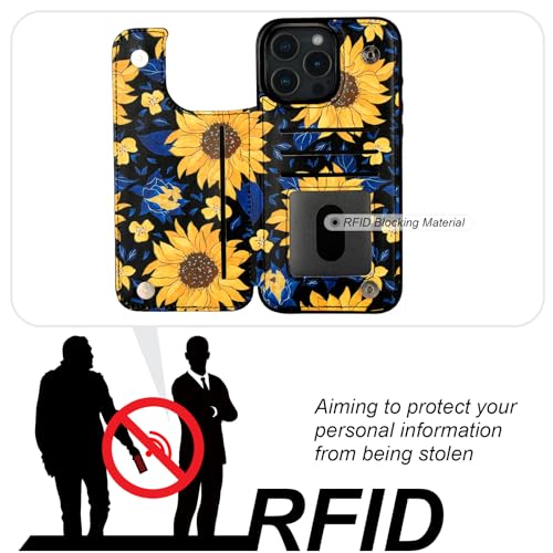 HAOPINSH for iPhone 16 Pro Max Wallet Case with Card Holder, Blooming Sunflowers Back Flip Folio PU Leather Kickstand Card Slots Case for Women Girls, Double Magnetic Clasp Shockproof Cover 6.9" - color: Blooming Sunflowers