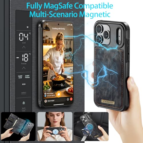 Compatible with iPhone 17 Pro Wallet Case with Magsafe,Black | Magnetic Detachable Case,Card Holder,Zipper Pocket,Strap Wristlet, Soft Leather Drop-Proof Phone Case for iPhone 17 Pro 6.3" - color: (Detachable and Magsafe)-Black, size: iPhone 17 Pro 6.3 In