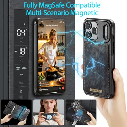Compatible with iPhone 17 Pro Wallet Case with Magsafe,Black | Magnetic Detachable Case,Card Holder,Zipper Pocket,Strap Wristlet, Soft Leather Drop-Proof Phone Case for iPhone 17 Pro 6.3" - color: (Detachable and Magsafe)-Black, size: iPhone 17 Pro 6.3 In