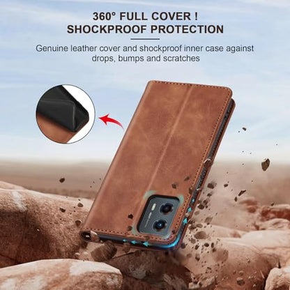 Jasonyu Flip Wallet Case for Moto G 5G (2023),Leather Magnetic Folio Cover with Card Holder,Kickstand - TPU Shockproof Durable Protective Phone Case,Brown | PU Leather Magnetic Folio Cover,with Card Holder,Kickstand,TPU Shockproof,Durable,Protective Phone