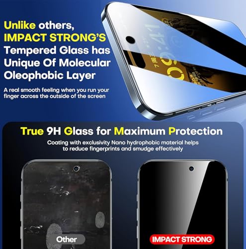 ImpactStrong Anti-Spy Privacy Screen Protector for iPhone 15 Pro (6.1-Inch), 9H Tempered Glass, Shatter-Resistant, Anti-Scratch, Easy Install Kit, Case Friendly, 2-Pack - size: iPhone 15 Pro