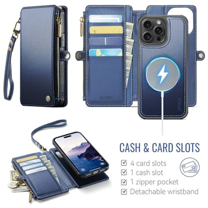 for iPhone 14 Pro Phone Case Wallet Magnetic Detachable, Navy Blue - color: Navy Blue, size: iPhone 14 Pro