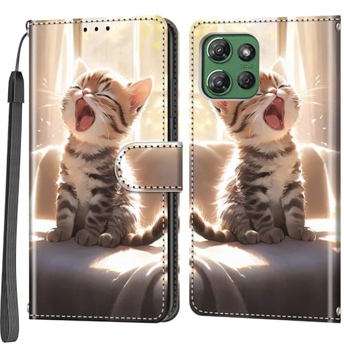 Case Wallet for Motorola Moto G Power 2025/2026, Cat | Kickstand, 3 Card Holder, Shockproof TPU Interior Shell, PU Leather, Magnetic Flip Cover, Lanyard Strap - color: Pic:05