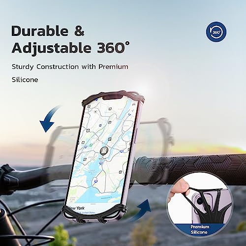 VUP Bike Phone Mount, Universal Bike Cell Phone Holder, 360° Rotatable, Silicone Bicycle Phone Mount Compatible with iPhone 15/14/13/Pro Max/Pro/mini/12/11/Xs/Max/Xr/X/7/8/Plus, 4.0''~6.7'' Cellphones