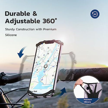 VUP Bike Phone Mount, Universal Bike Cell Phone Holder, 360° Rotatable, Silicone Bicycle Phone Mount Compatible with iPhone 15/14/13/Pro Max/Pro/mini/12/11/Xs/Max/Xr/X/7/8/Plus, 4.0''~6.7'' Cellphones